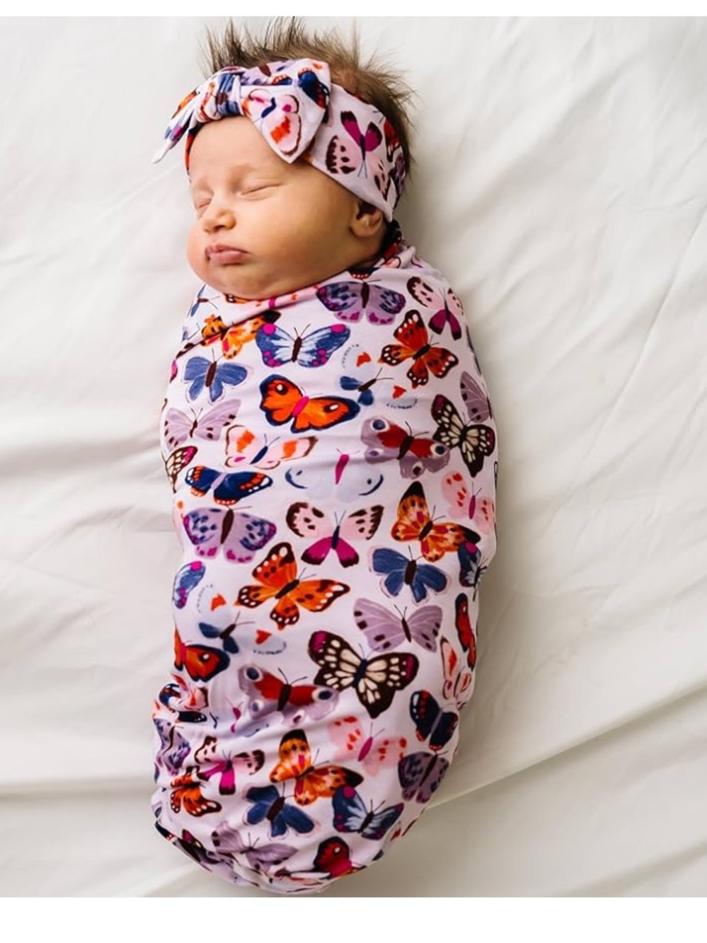 Little Sleepies Pink Butterfly Swaddle and Bow Headband Set